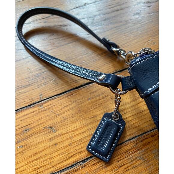 COACH Blue Textured Leather Logo Wristlet - Picture 3 of 9